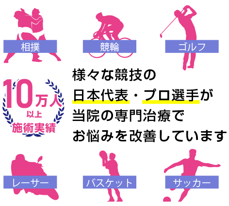 様々な競技の日本代表・プロ選手が当院の専門治療でお悩みを改善しています